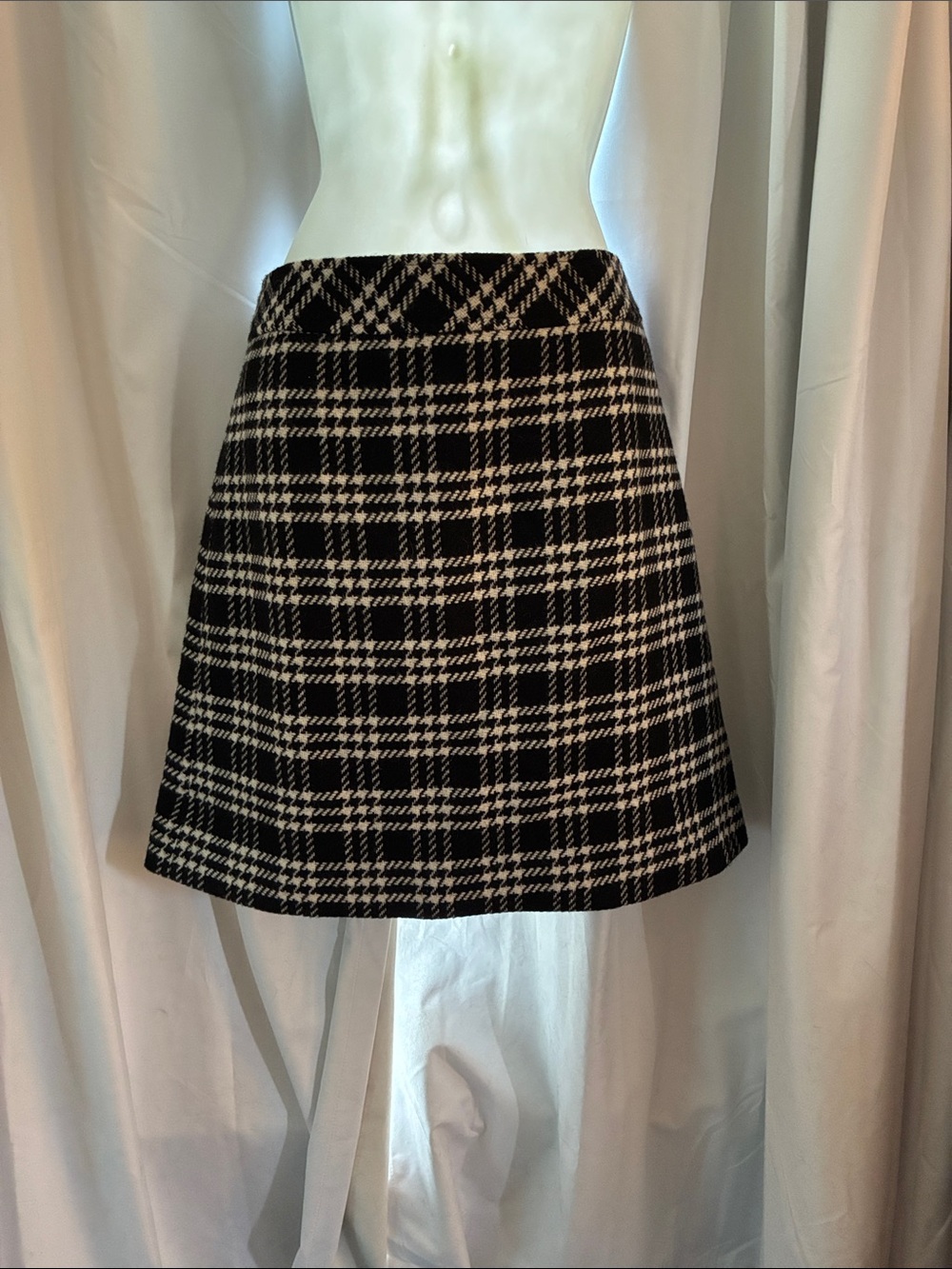J. Crew Wool Black & Cream Plaid Mini Skirt
